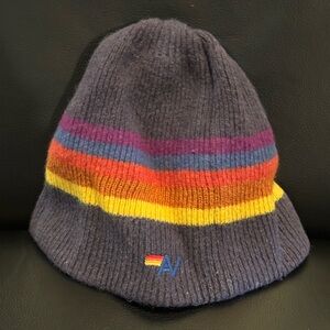 Aviator Nation Striped Unisex Knit Beanie with Logo / pre-loved